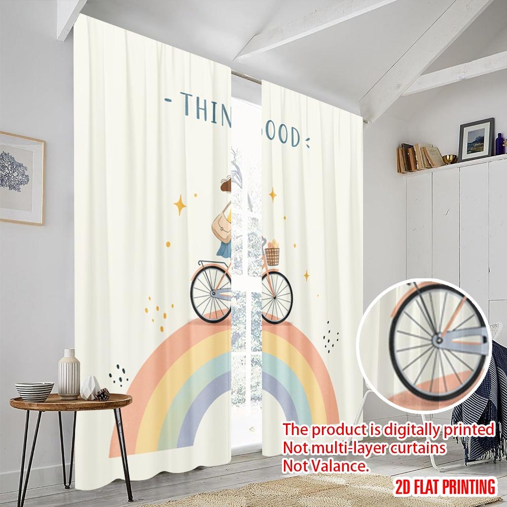 2pcs 2D Flat Printing Party Curtains Think Good Bike Ride Polyester Without Electricity 0 Use for Booths Studio Props