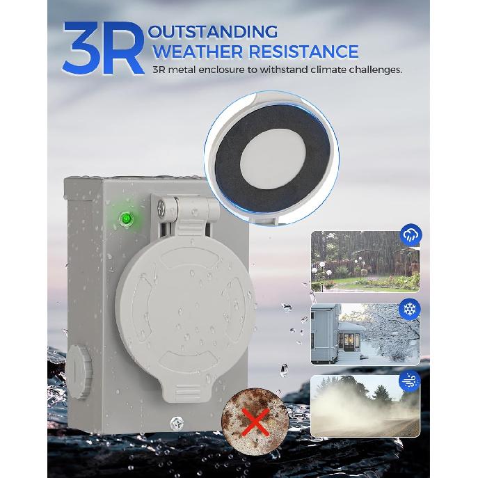 30 Amp Generator Power Inlet Box, NEMA L14-30P Inlet Box for 4-Prong Generator Cord, 125/250V 7500 W Pre-Drilled, Weatherproof Outdoor Plug Box for