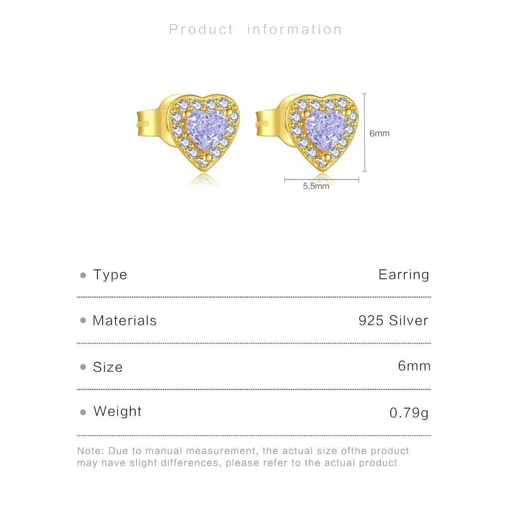 ANDYWEN 925 Sterling Silver Stud Earrings Heart-shaped Earrings Purple Cubic Zirconia Inlay Fine Jewelry Gifts
