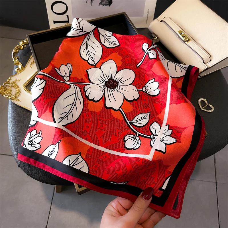 

Модные шарфы для женщин, шаль с принтом, шелковый атласный хиджаб, шарф, женская бандана 70*70 см, роскошные брендовые квадратные платки, шарфы для женщин 70x70cm