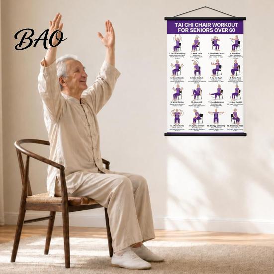 Wandbehang Fitnessposter Tai Chi Trainingsrolle Poster, Sitz-/Gehbewegungen Anleitung, Großformat Übungswerkzeug Hochauflösende Tafel