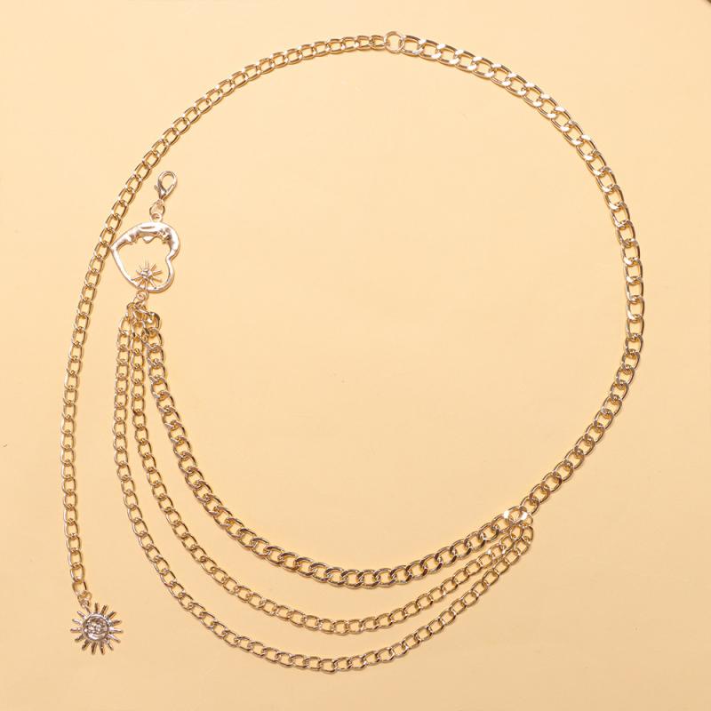 

Multilayer Punk Gothic Heart Sun Metal Belts, Unique Waist Chain for Women s Dress Accessories
