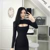 Autumn and Winter New Design Sense Hollow Chest Dress Female Korean Version of Spice Girl Sexy Tight and Thin Hip Skirt