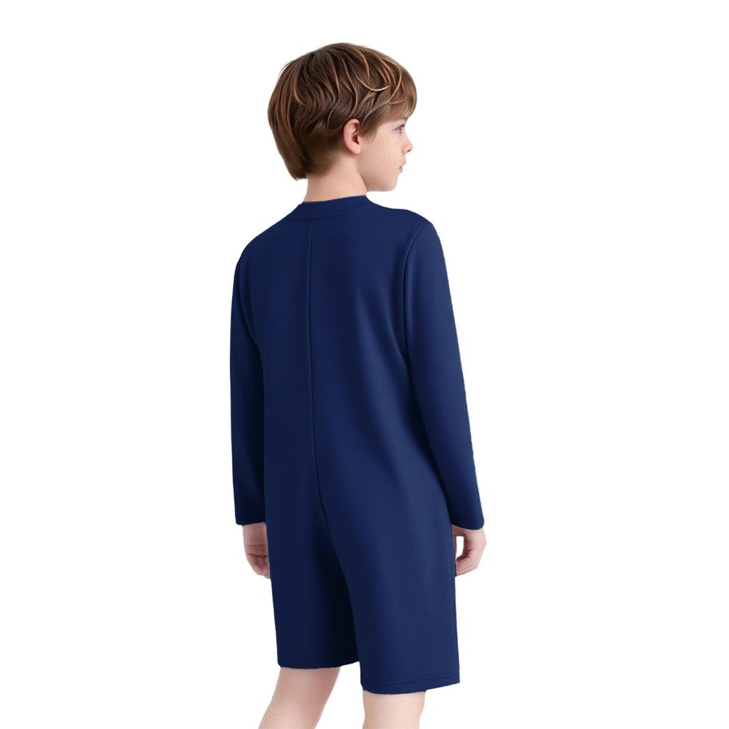 Combinaison Adaptative Unisex pour Enfants Col Rond Manches Longues Boutons-Pression à l'Entrejambe Couleur Unie Besoins Spéciaux