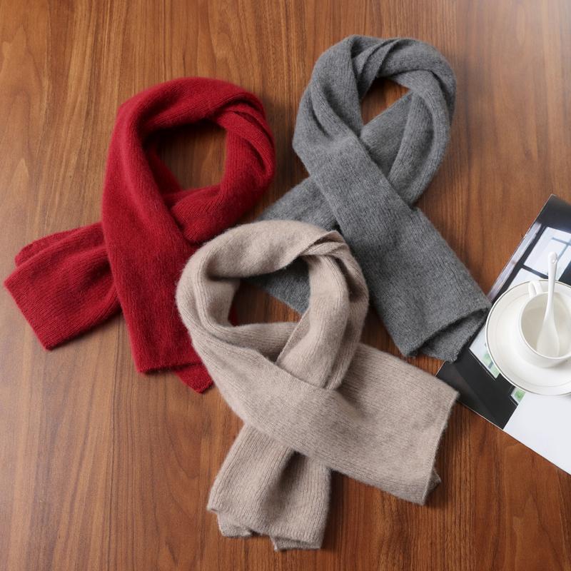 Knitted 100% Wool Cross-Perforated Scarf For Women Winter Soft Solid Fashion Neck Warmer Elegant All Match Decoration Scarves