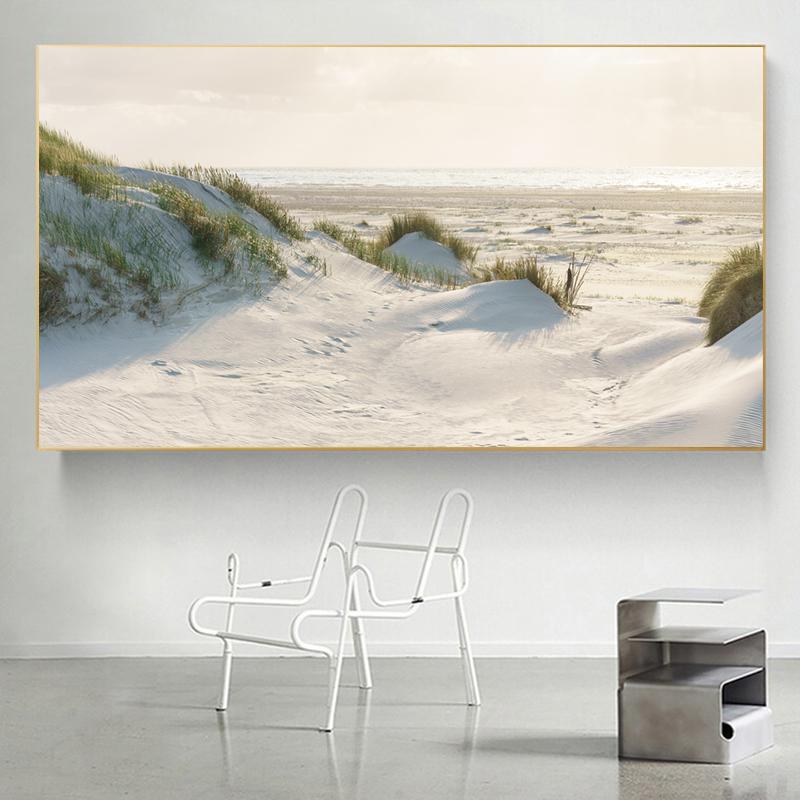 Modern Blue Sun Beach Grass Ocean Seascape Canvas Painting Landscape Posters and Prints Home Decor for Living Room Decoration