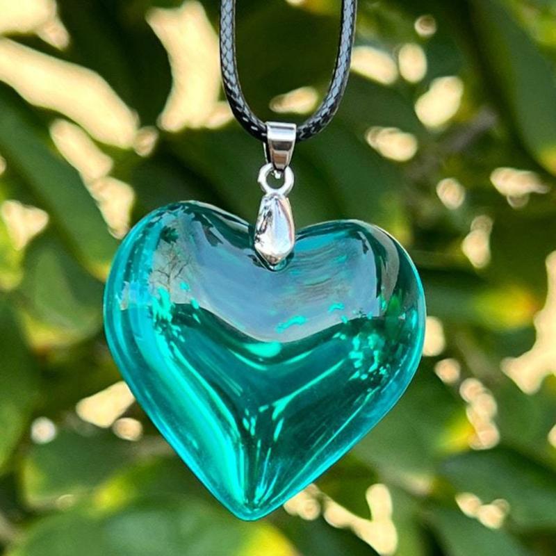 Koreanische Mode Lederseil Halskette Damen Verstellbar Elegant Glas Liebesherz Anhänger Choker Schmuck Weihnachtsgeschenk