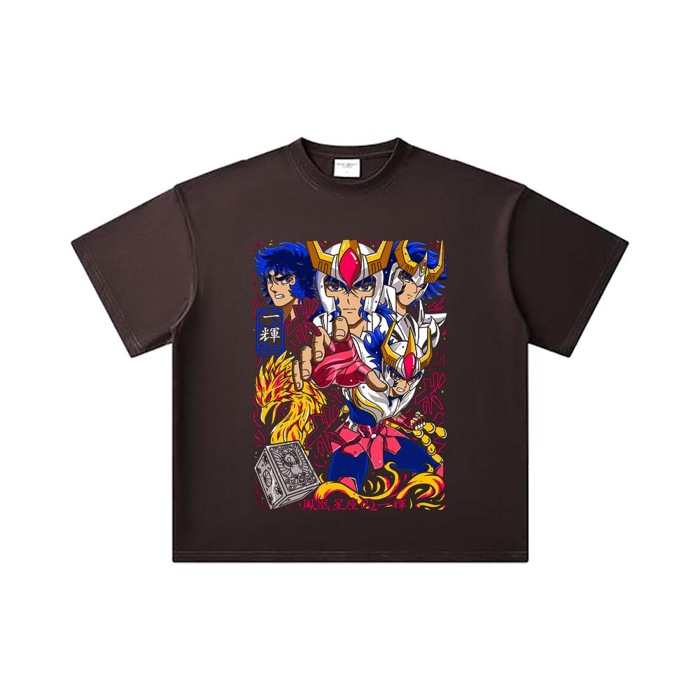 260 GSM Double Yarn 32 Count 100% Cotton Saint Seiya V7 Fenix Print Unisex Heavy Cotton T Shirt