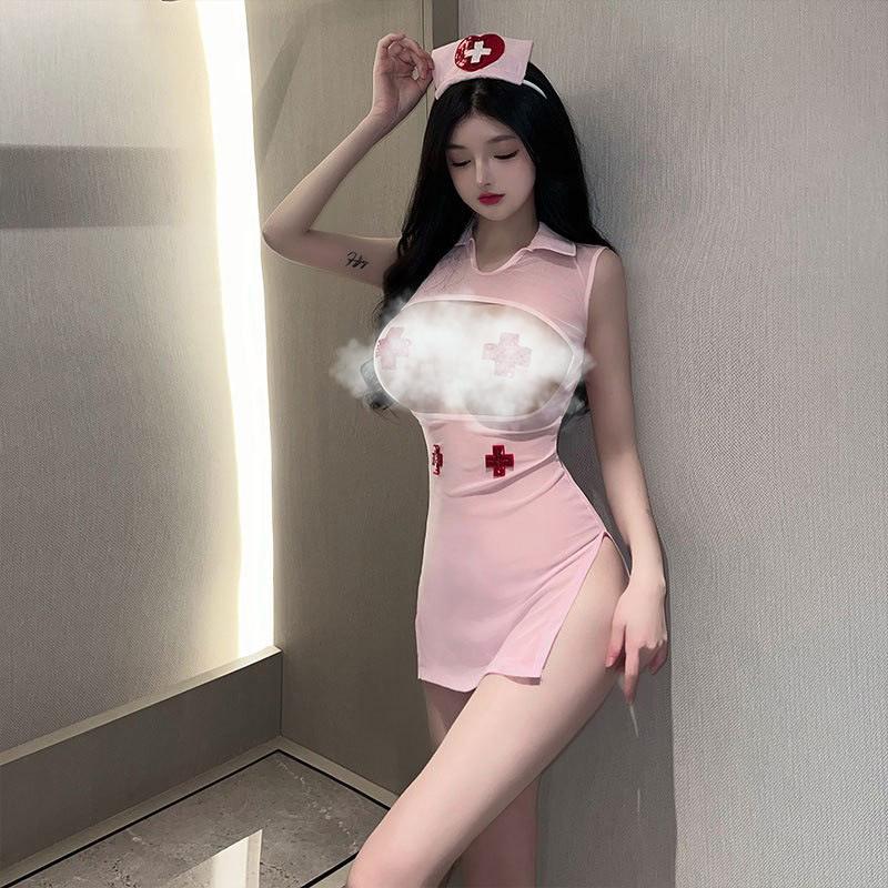 Sexy lingerie hollowed out hot nurse uniform female perspective seduction cosplay