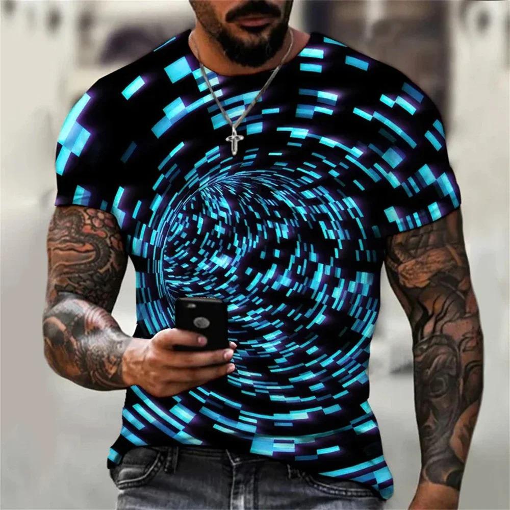 New Summer Men's Abstract Design T-Shirt Fashion Casual 3D Printing Loose O Neck Short Sleeve Street Personality Plus Size Tops