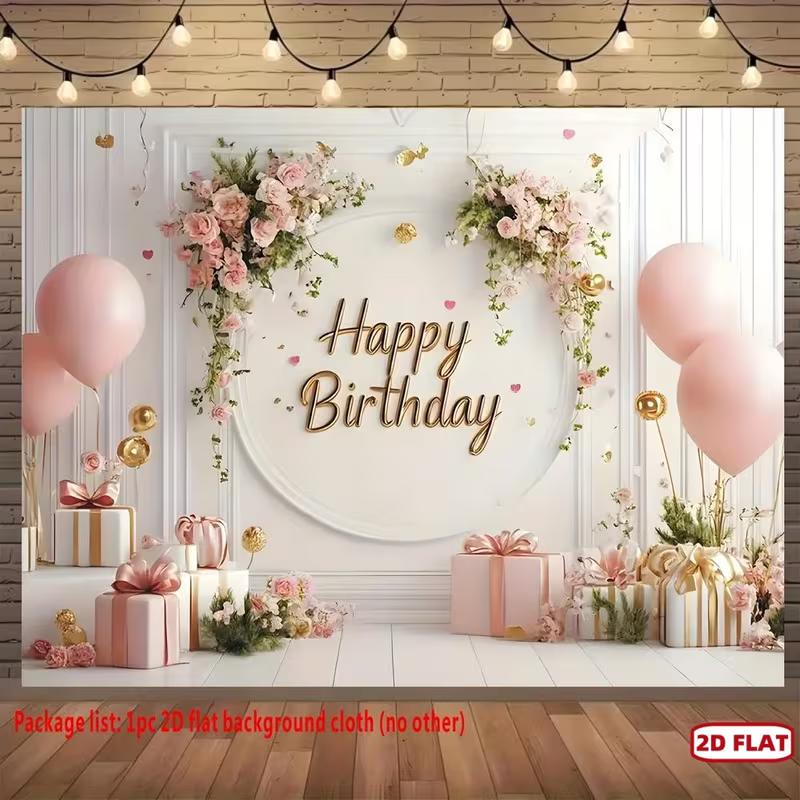 2D Elegantes Rosa Blumiges Happy Birthday Hintergrundtuch mit Wandpaneel