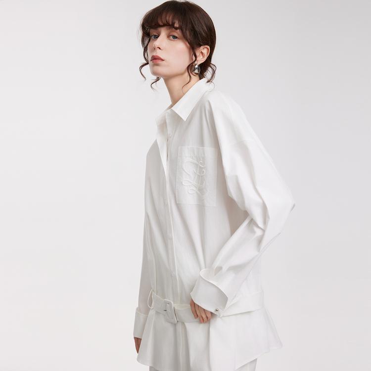 ELLE Cotton Embroidered Loose Long Sleeve Shirt Women shirts White L8CCL140