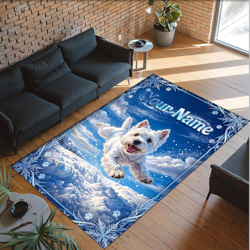 Forest Nature Theme Crystal Velvet Rug Personalized Custom Name Text Soft Floor Mat Home Decor