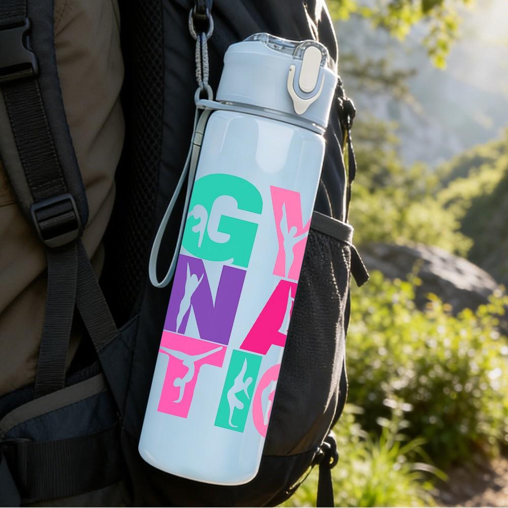 1PC Colorful Gymnastics Letter 750ml Color Plastic Sports Water Bottle Leakproof Flip Straw Lid Suitable for Sports Office Home Use
