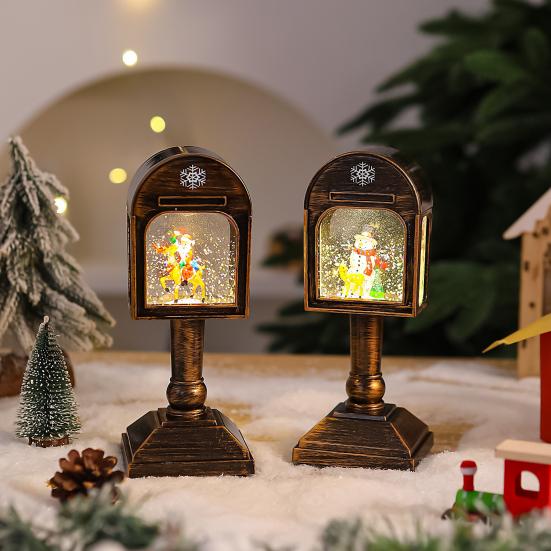 Christmas Wind Light USB/Battery Powered Mailbox Design Lamp Retro Sequin Glass Ball Santa Claus Snowflake Table Lamp Xmas Decor