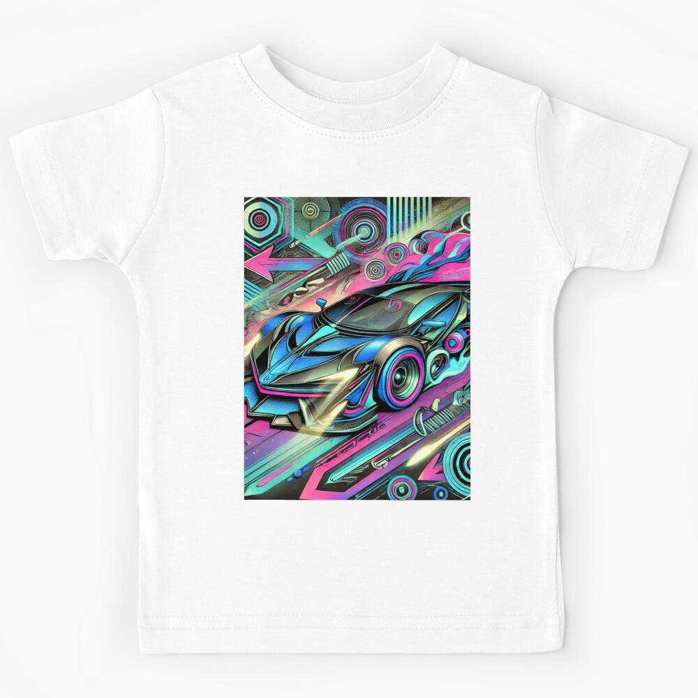 Neon Velocity: Futuristic Supercar in Motion Kids T-Shirt 150