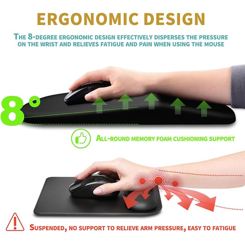 Ergonomisches Memory-Schaum-Mauspad mit Handgelenkstütze, Massage-Gel-Pad, rutschfester PU-Boden zur Linderung von Handgelenkschmerzen, Schwarz
