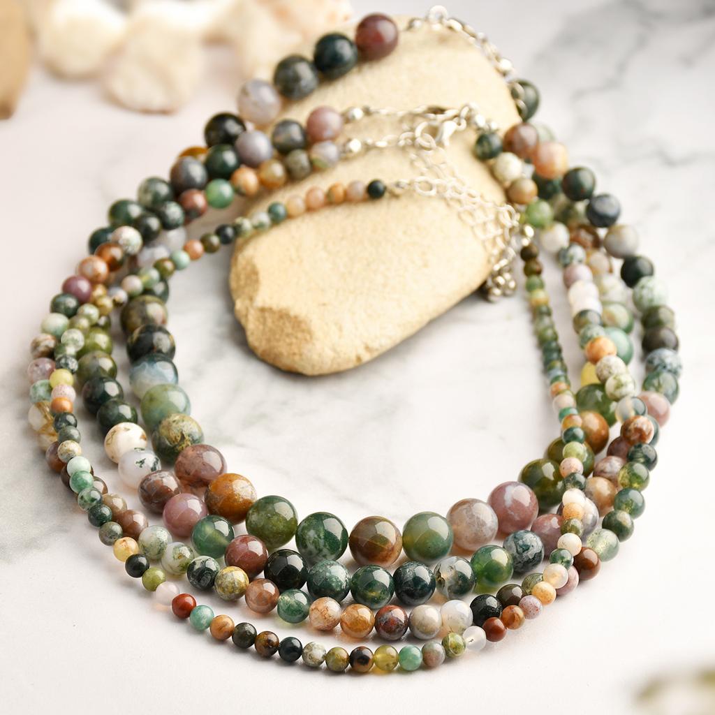 1PC Vintage Natural Stone Indian Agate 4-10mm Necklace Women's Exquisite Trendy Autumn And Winter Holiday Handmade Zircon
