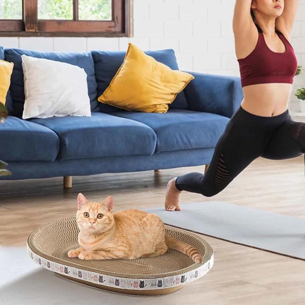 Corrugated Cardboard Oval Pet Scratching Post Pet Bed