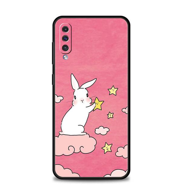 Pouzdro Flower Love Pink roztomilý králík pro Samsung Galaxy A70 A70s A50 A30s A04s A20s A20e A02 A02s A03 A04 A03s M52 A42 M31 kryt