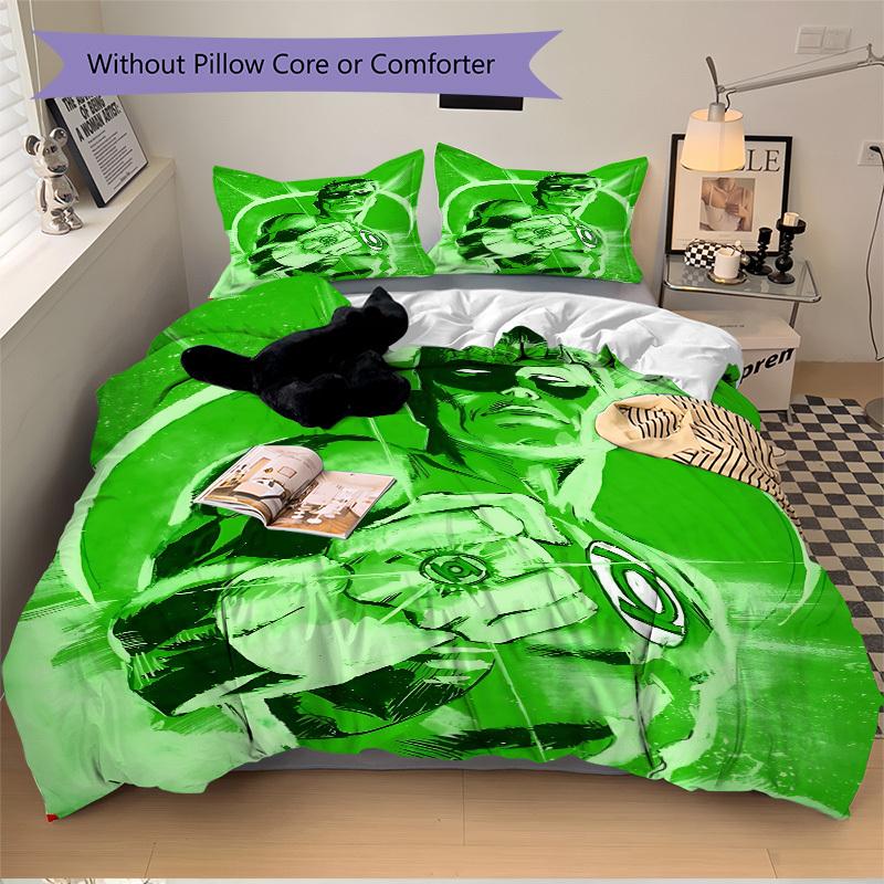 3pcs Green Lantern Ring Cover Set, Bedding Set, Soft Comfortable Duvet Cover, For Bedroom, Guest Room (1*Duvet Cover + 2*Pillowcases, Withou
