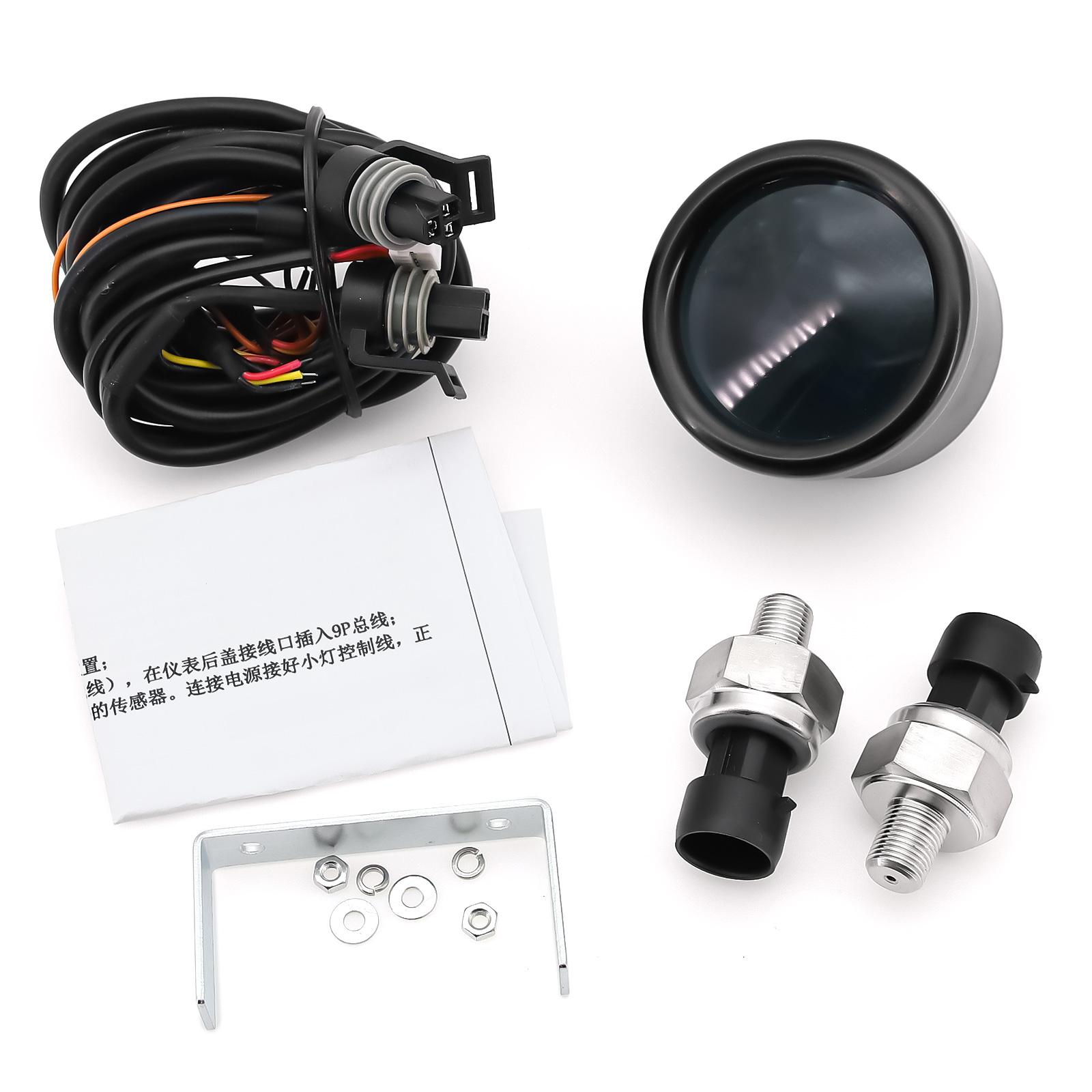 

Digital Air Pressure 52mm Air Pressure Gauge PSI Air Suspension Air Ride With 2pcs 1/8NPT Electrical Sensors Air Press 12V24V Gauge