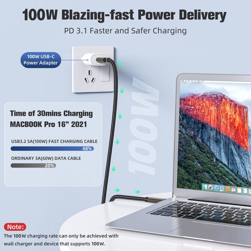 0.5M 3M Long Cable USB 3.2 Gen 2 Type C To C For iPhone 15 16 17 Pro Macbook Samsung Oneplus PD 100W 4K Video ThunderBolt3 USBC