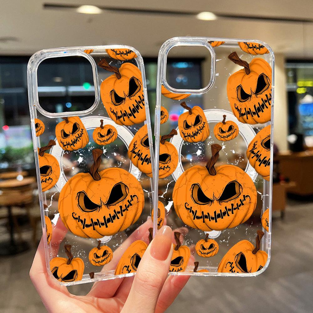 Halloween pumpkin is suitable for Apple 17ProMax magnetic mobile phone case iPhone17 transparent 16/15 hard case ins