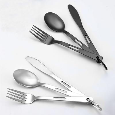 Jaswehome 3pcs Portable Camping Utensils Stainless Steel  Steak Knife Dinner Spoon Food Fork Outdoor Tableware Set  Kitchenware