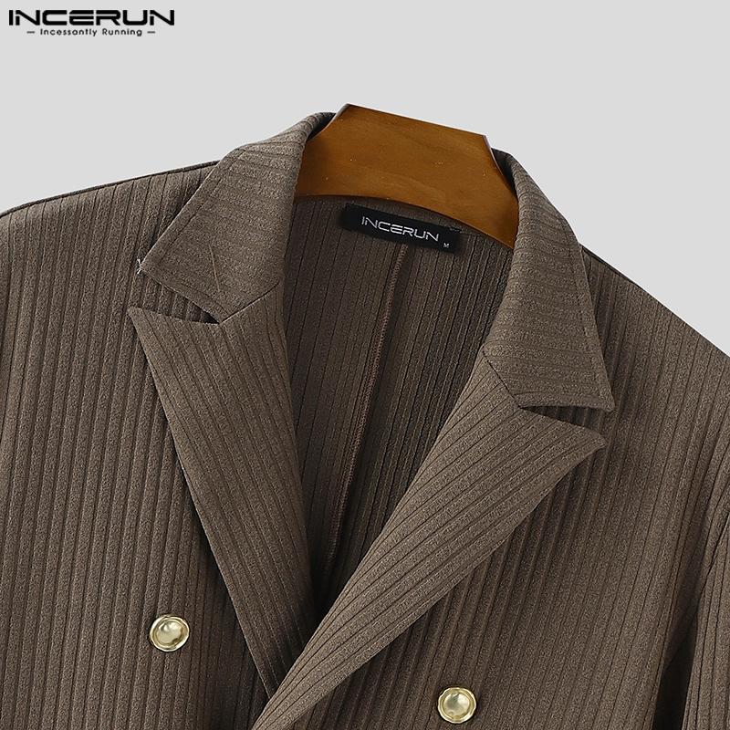 INCERUN Men Lapel Long Sleeve Double Breasted Casual Ribbed Knitted Jackets Coats