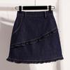 DIMANAF 2026 Estate Taglie Forti Donna Gonne Vita Elastica Blu Denim Oversize Casual Moda Lady Gonne Corte Cotone Monocolore