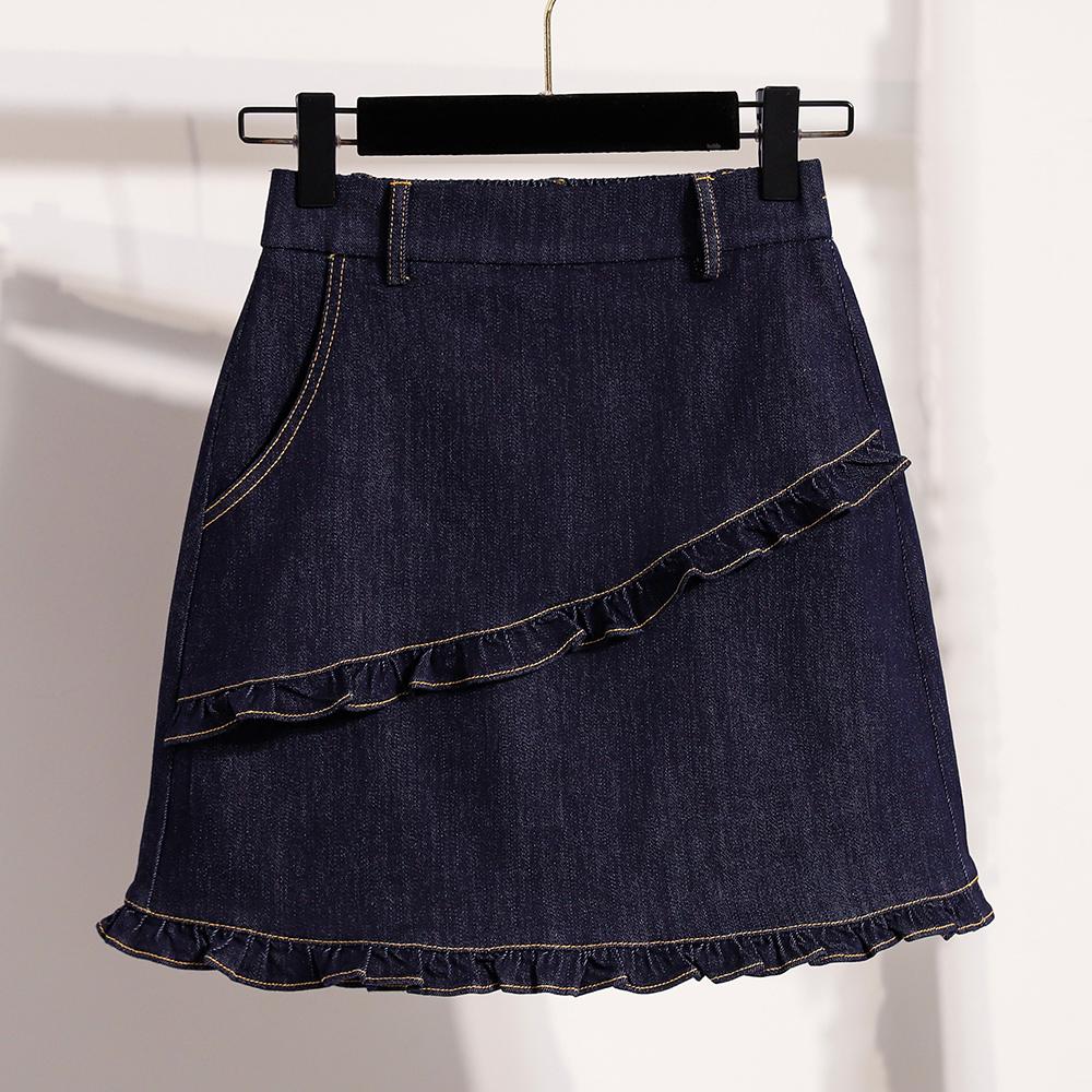 DIMANAF 2026 Estate Taglie Forti Donna Gonne Vita Elastica Blu Denim Oversize Casual Moda Lady Gonne Corte Cotone Monocolore
