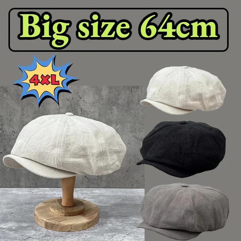 Yiran Dayang Hat Men's New Cotton Linen Newsboy Caps Plus Size 64Cm Spring Summer Thin Retro Beret Hat Fashion Casual Hat Unisex Octagonal Hats 60Cm