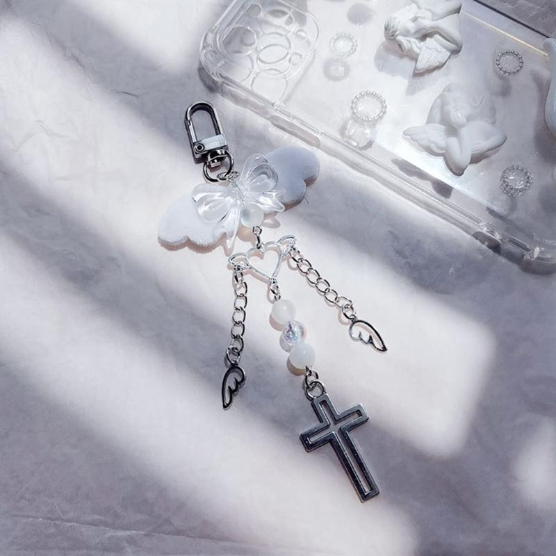 Cross Bowknot Angel Wing Pendant Phone Strap Portable Hanging Lanyard for Girls