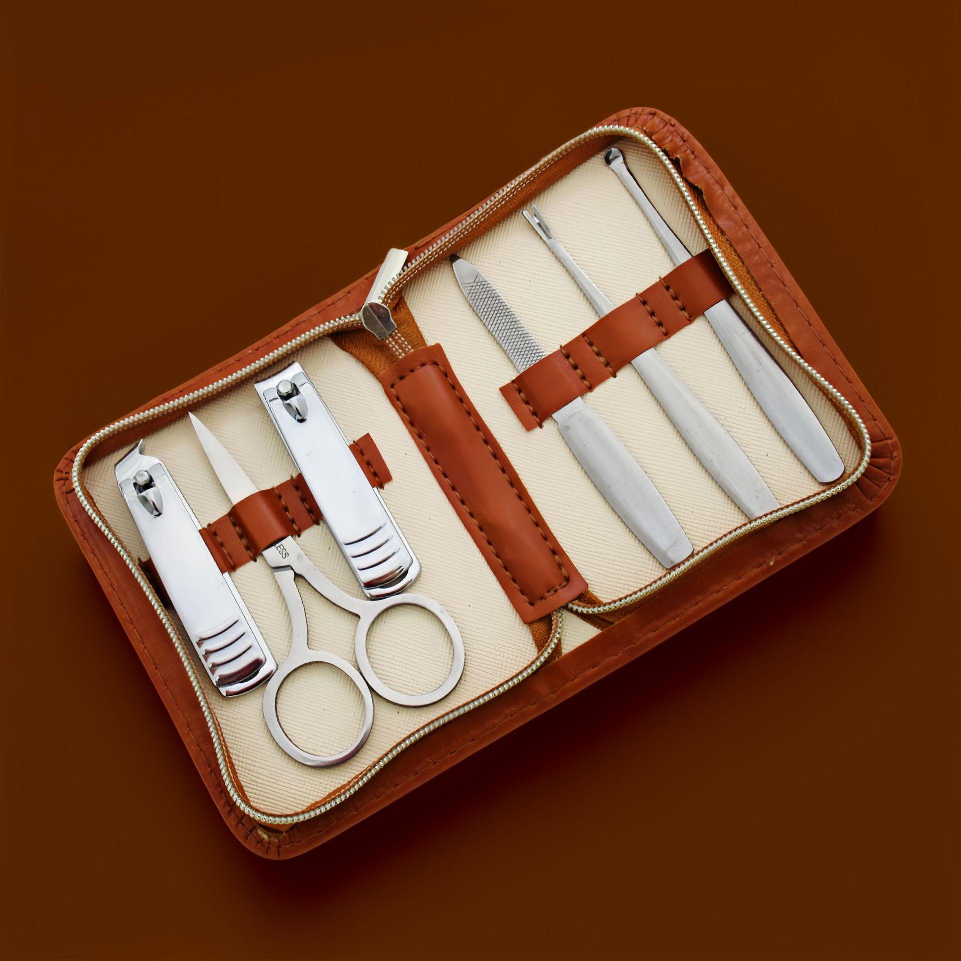 

Stainless Steel Manicure Set: Nail Clippers, File, Cuticle Nippers, Embroidery Scissors in Tin Box