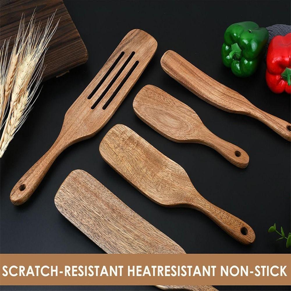 Natural Wood Long Handle Spatula Non Stick Baking Scraper  Cooking Accessories