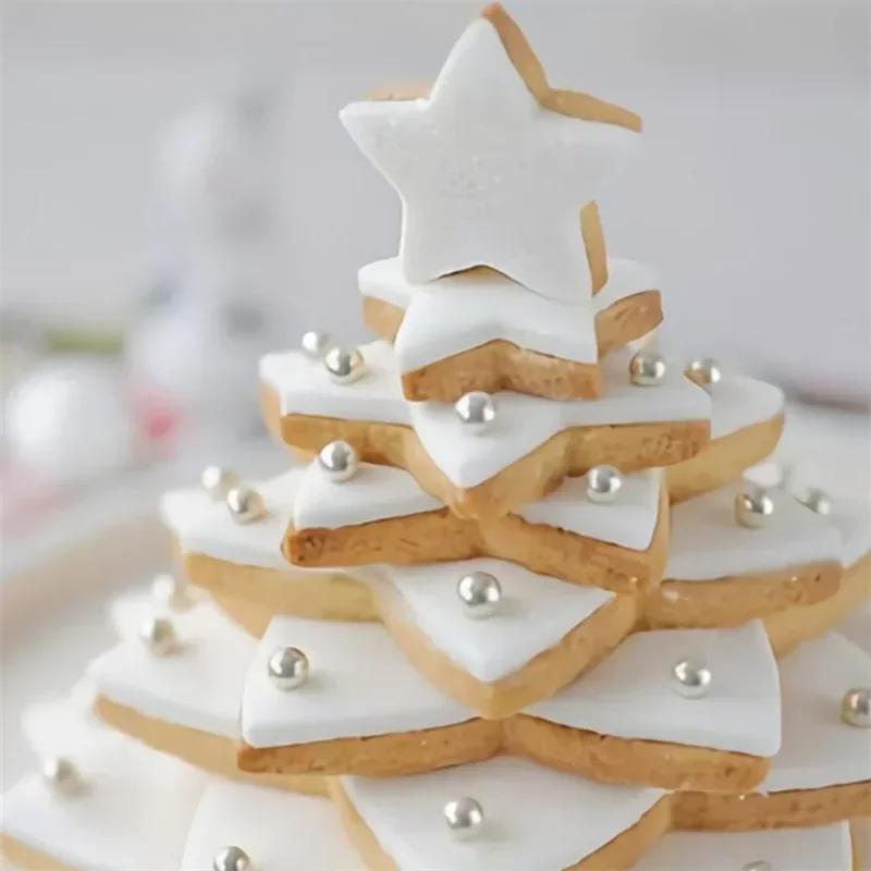 6pcs/ Set Christmas Tree Cookie Cutter Mold Xmas Plastic DIY 3D New Year Biscuits Gingerbread Maker Stamp Baking  Accessories