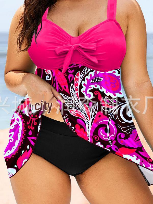 2024 Plus Size Halter Split Skirt Bikini - Quick-drying Solid Color Backless Swimsuit for Women