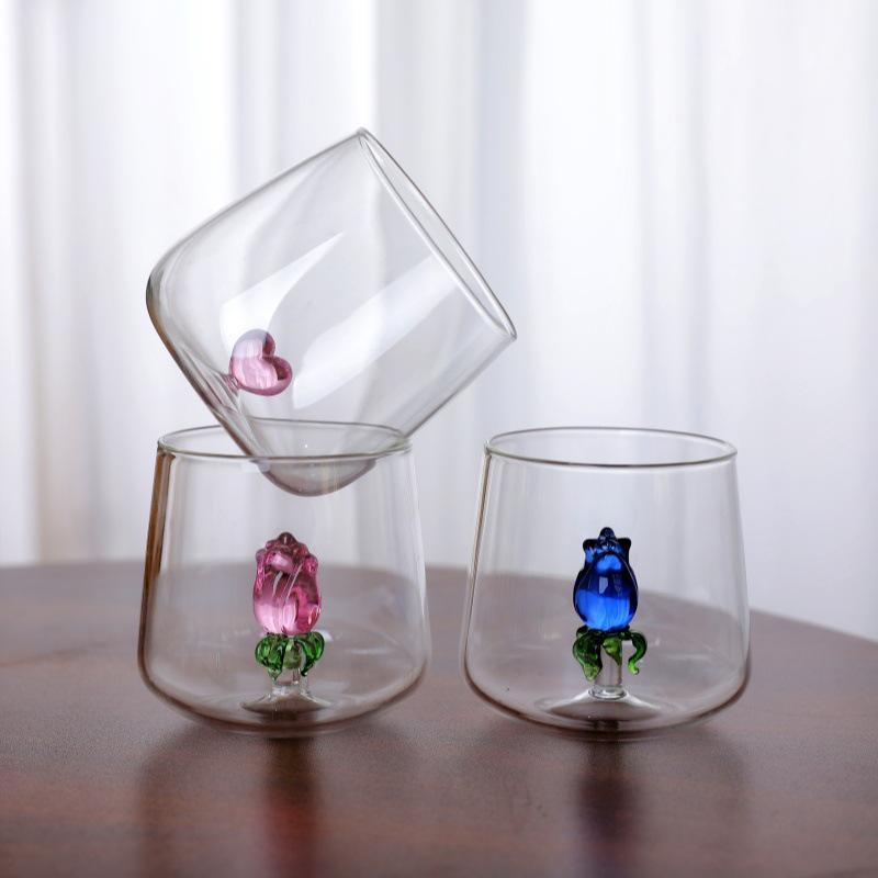 3D Decorative Glass Cup for Whiskey, Cocktails, Coffee, and Juice - Transparent Single-Layer Design