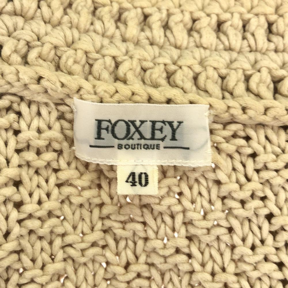 FOXEY Kurzarm Baumwollstrick-Cardigan 40 beige Damen Gebraucht