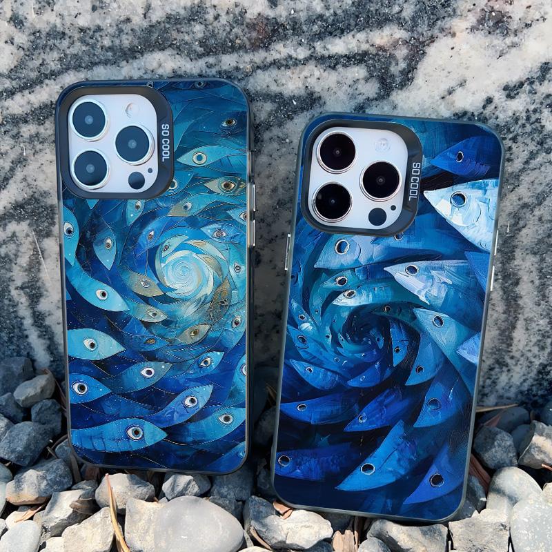 Cute Joyful Small Fish Group Phone Case For iPhone 16 Pro Max 15 14 Pro Max Plus 13 Mini 12 Pro Max 11  Advanced Laser Covers