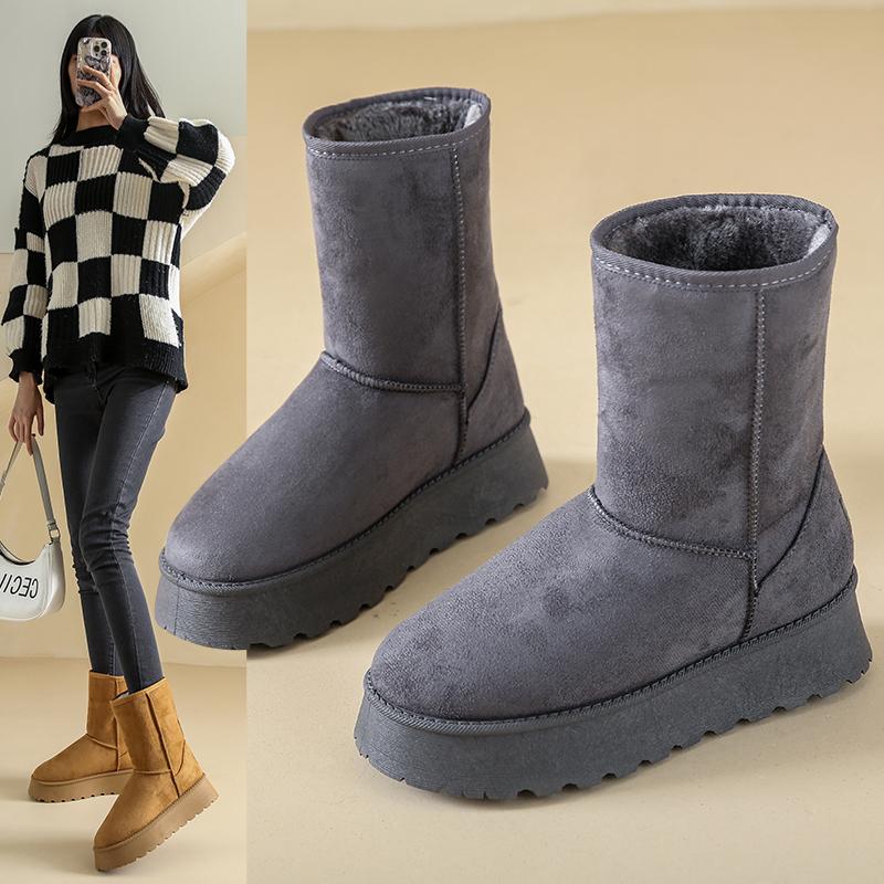 Snow boots winter velvet medium and high tube large cotton shoes minus zero thick-soled boots