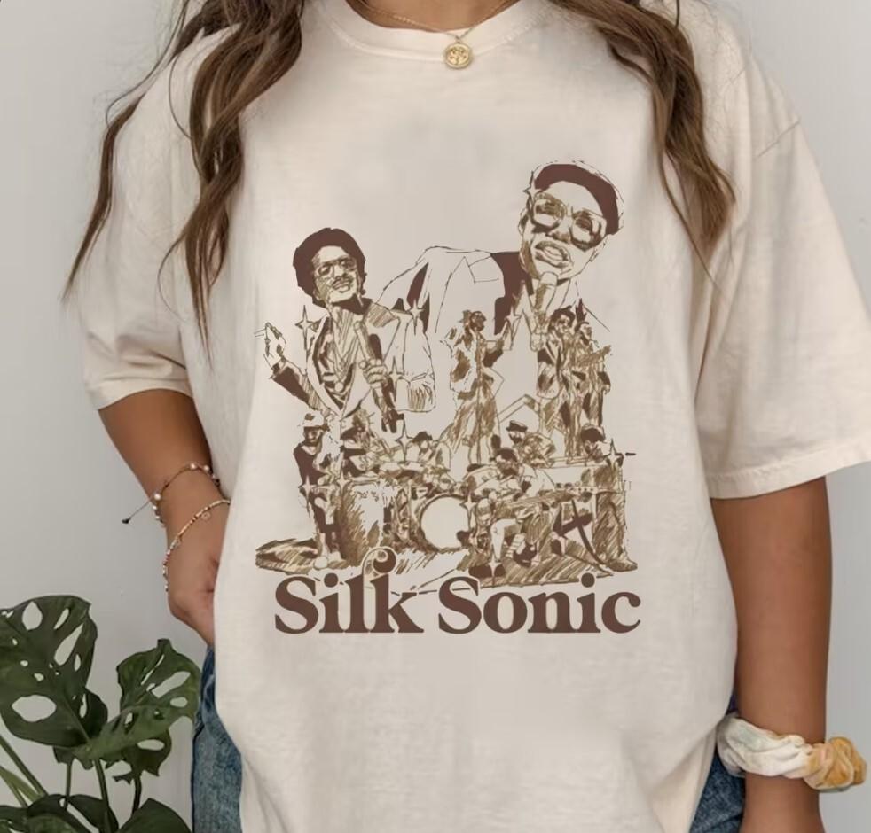 Silk Sonic Shirt Bruno Mars Tee Bruno Mars Rnb Jazz Hip Hop Tee Music Gifts Unisex T-Shirt XXXXL
