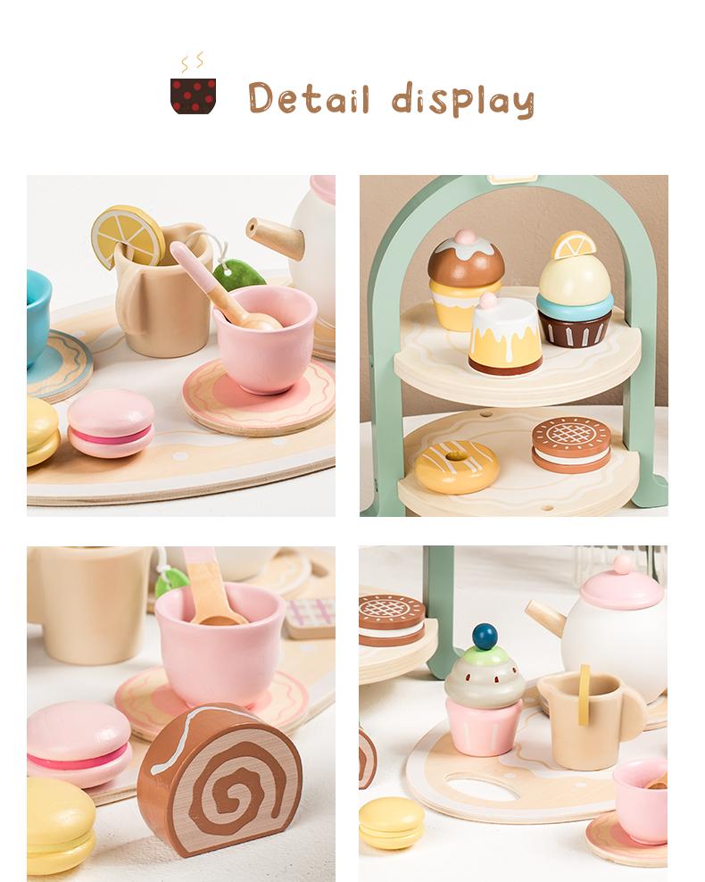 Wooden Afternoon Tea Set Toy Montessori Pretend Play Food Children's Role Play Game Play House Toy for Girls Boys Kids Gifts