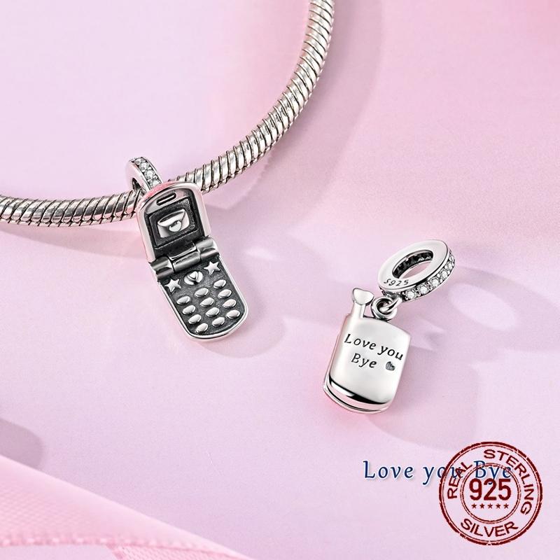 Flip Pink Phone Charms Copper Valentine'S Day Dangle Pendant Fit Bangle Bracelet Necklace Diy Jewelry