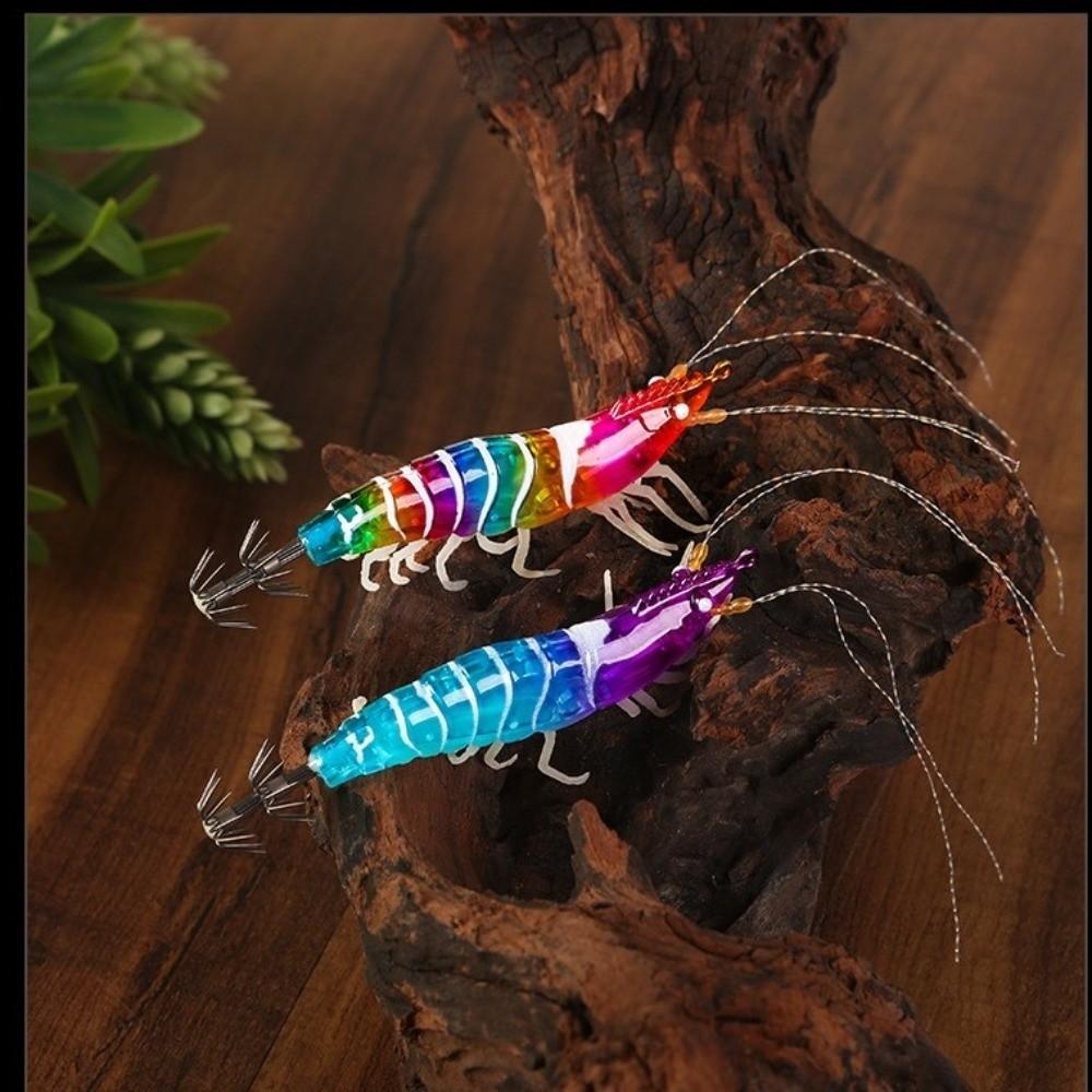 Shrimp 80mm 7g Squid Jig Luminous Webfoot Artificial Calamar Wood Shrimp Horizontal Octopus Bait Sea Fishing