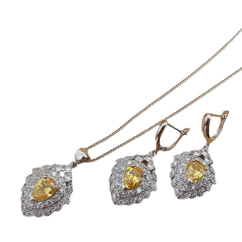 Fine Big Jewelry Sets Zircon 925 Silver Bridal Clip Earrings Necklace Bracelet and Ring for Women /Girl Gift