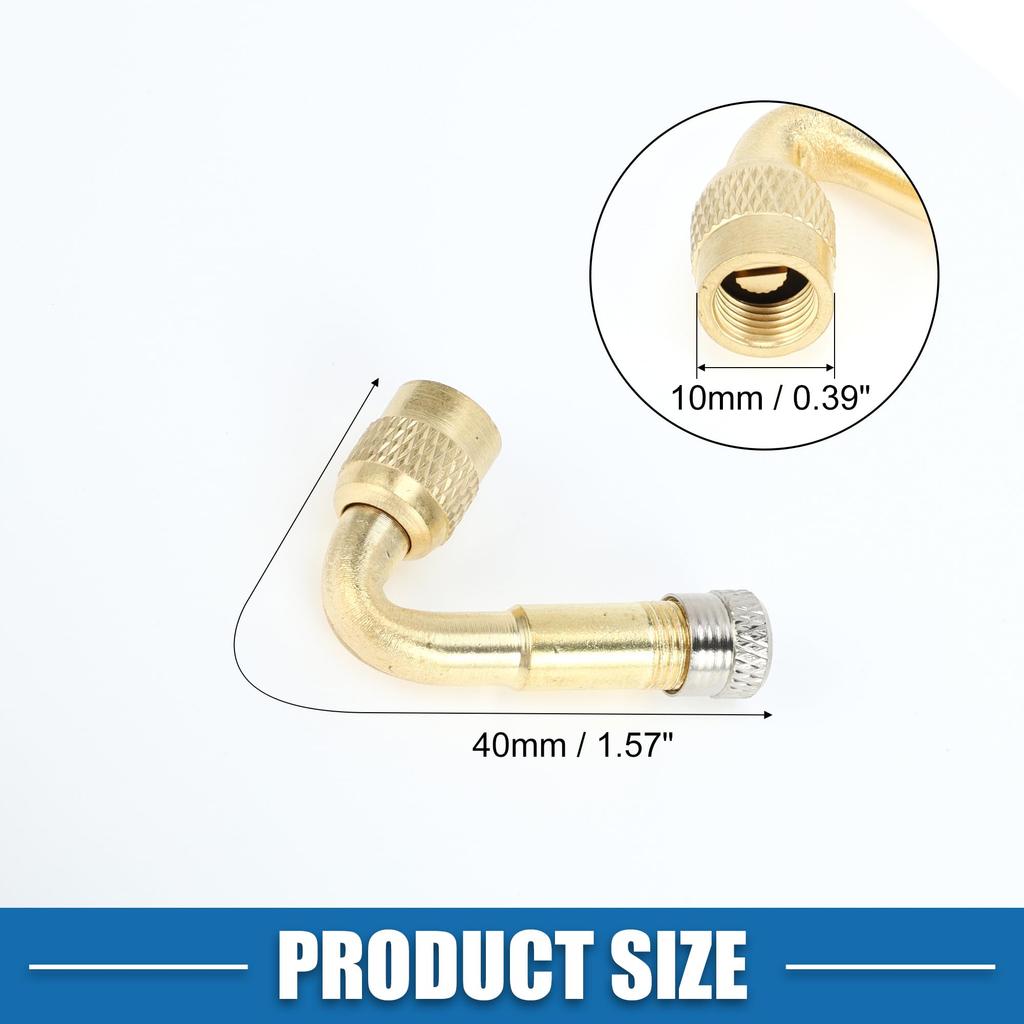 A ABSOPRO Tire Valve Stem Air Inflation Adapter Durable 45 Degree 40mm Long Tire Valve Extension Solid Copper Brass Color