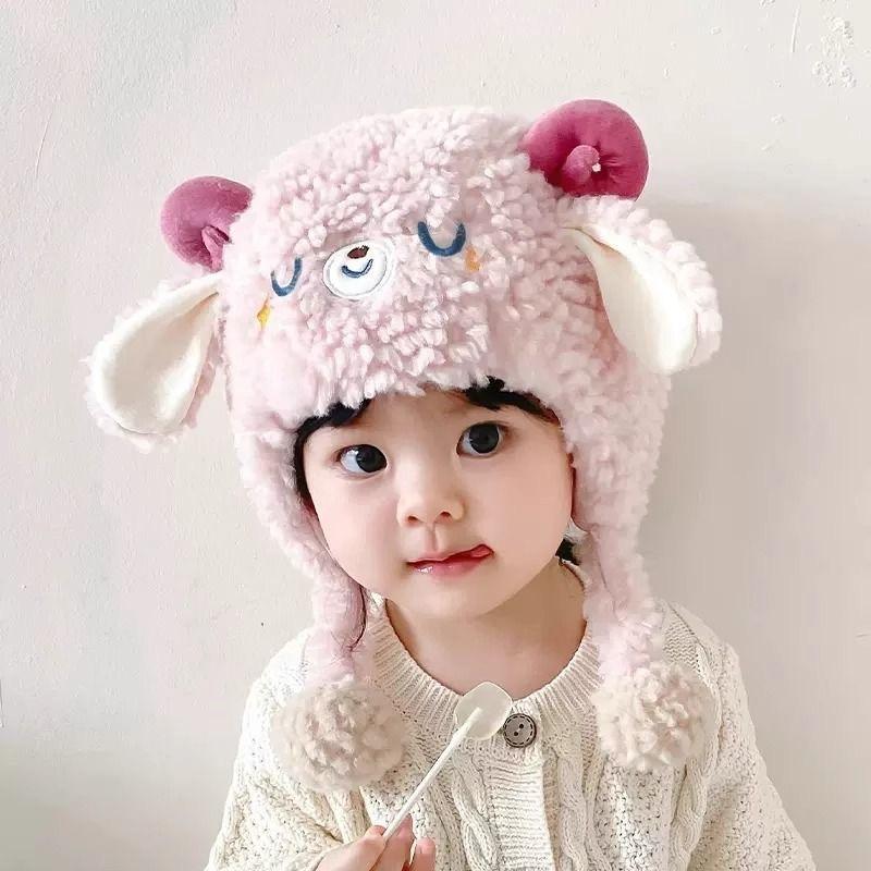 Baby hat autumn and winter cute lamb baby plush ear protection hat warm thickened boys and girls pullover hat winter