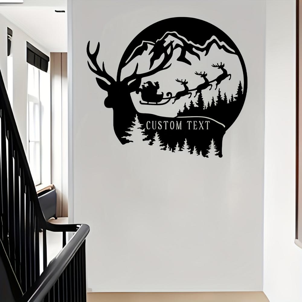 Metal Wall Art Santa Sleigh Reindeer Christmas Home Decor Black